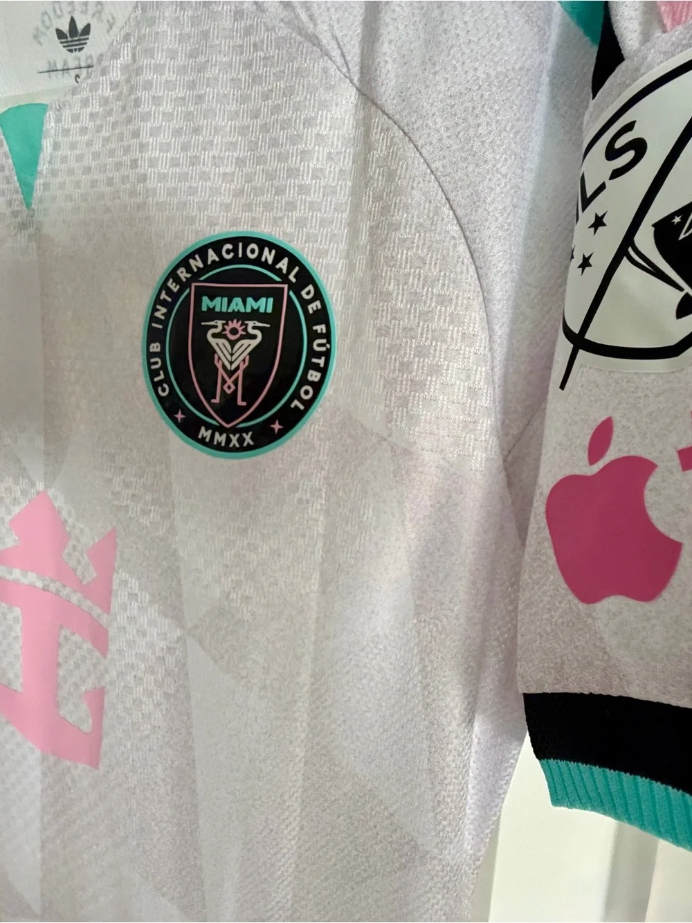 Messi adidas White Jersey with Pink & Teal Accents